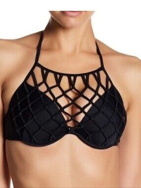 Shade & Shore Black Lattice-Overlay Push-Up Bra